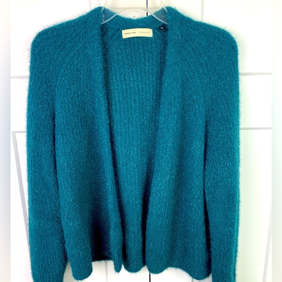 Sleeping On Snow Anthropologie SMALL Green Blue Fuzzy Cardigan Sweater - Picture 1 of 8